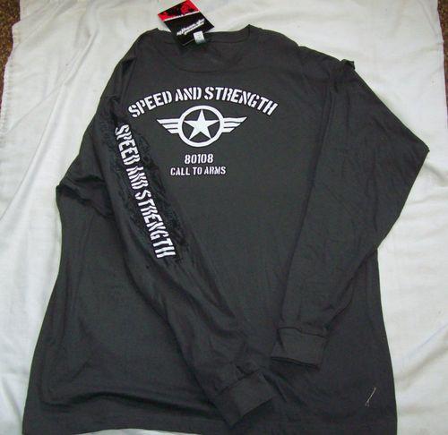 Speed and strenght mens grey long sleeve t-shirt call to arms logo size large